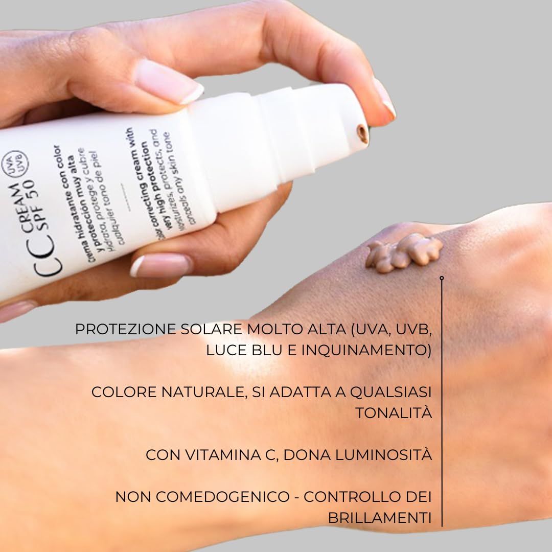 Farma Dorsch - CC Cream SPF 50 | Crema Idratante Colorata Antimacchie e Opacizzante | Protezione 360º UVA/UVB, Luce Blu e Inquinamento | Vitamina C | 50 ml