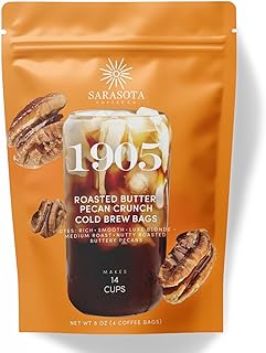 Sarasota Coffee 1905 Cold Brew Coffee Bags | Roasted Butter Pecan Crunch | Blonde-Medium Roast | Low Acid & Smooth | Ground Filter Packs | Cold Brew Kit Makes 14 Cups | Rich Nutty Notes