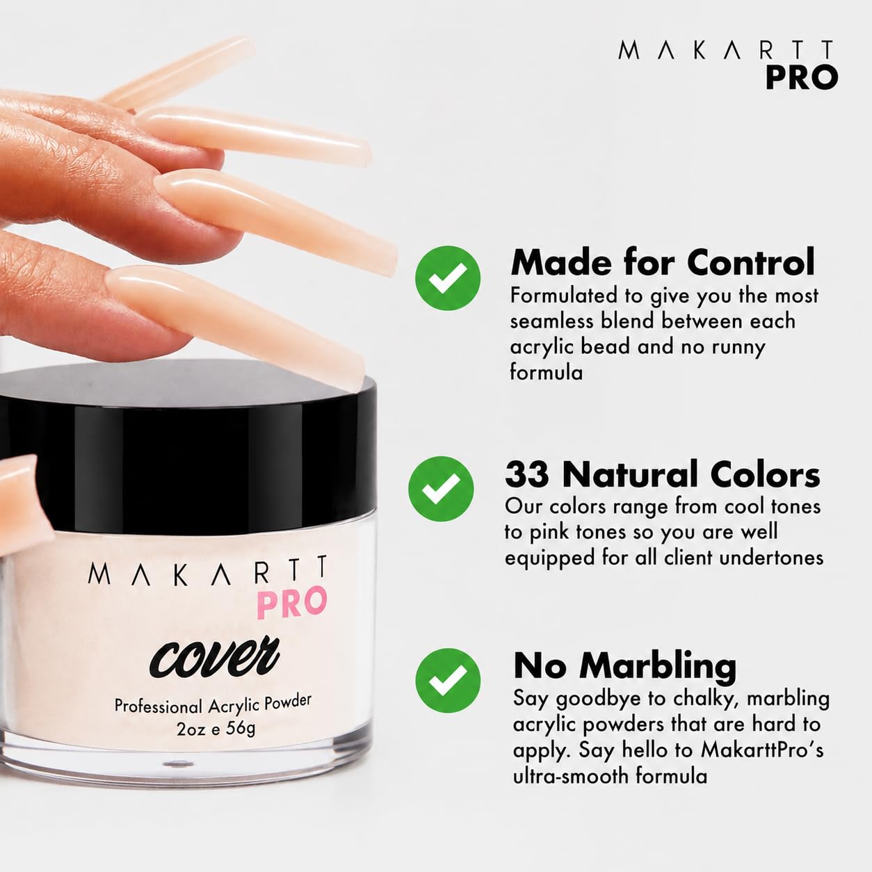 MakartPro Cover Acrylic Powder, Cherry Mist, Nail Extensions, 56g/2oz