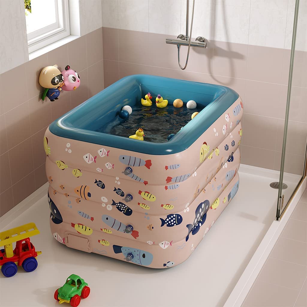 Basen Nadmuchiwany Basen Rodzinny Różowy Prostokątny Pełny Rozmiar Blow Up Pool Brodzik Dla Dzieci Ogrodowy(210 * 150 * 75cm)