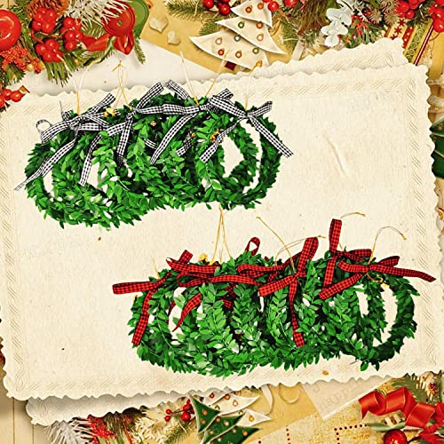 16Pcs Christmas Wreath Decorations, Mini Christmas Wreaths With Buffalo Check Bow Golden Bell, Green Artificial Christmas Wreath For Christmas Tree Holiday Home Decoration (2 Style) #TOP3