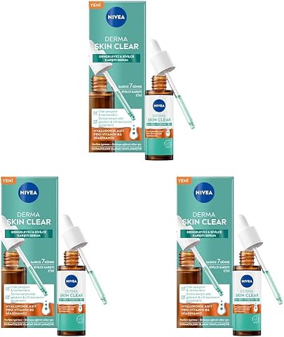 NIVEA Derma Skin Clear Dengeleyici ve Sivilce Karşıtı Serum 30ml, Cildi Yatıştırır, Komedojenik Değildir,Niasinamid, Hyaluronik Asit, Pro Vitamin B5,Yağlı,Karma Cilt (3 paketi)