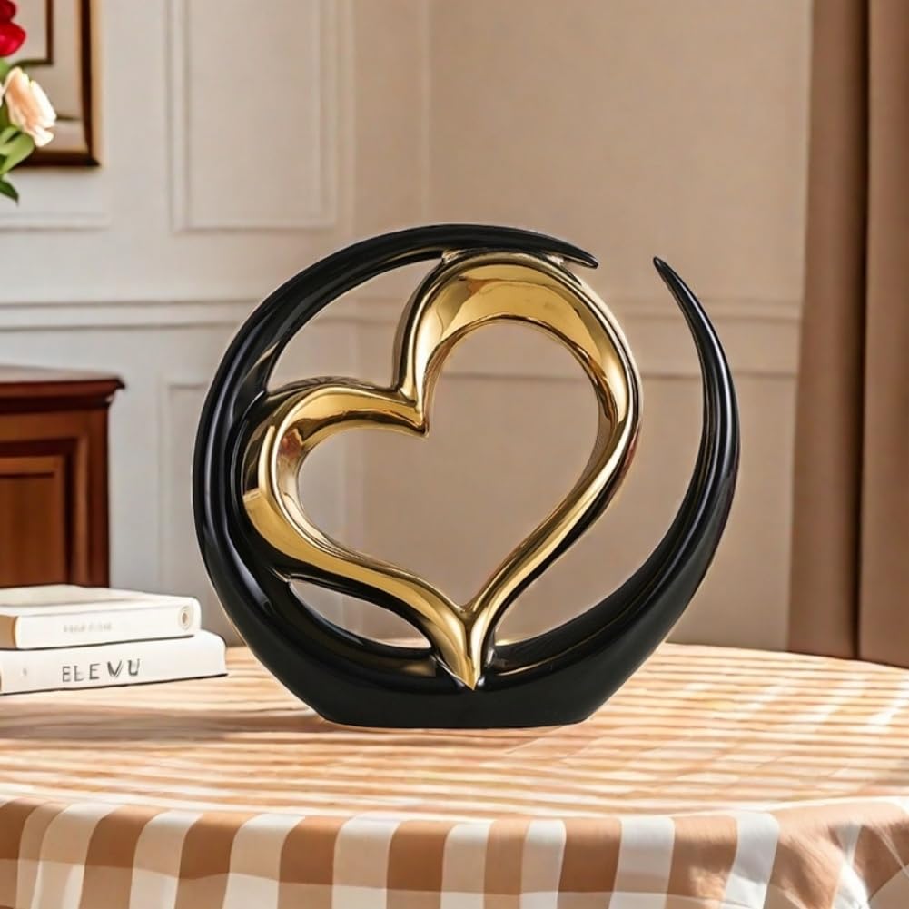 Amore statua in ceramica,Decorazione per la casa,d'arte astratta moderna,statua in ceramica, per sala da pranzo,soggiorno,ufficio,TV,centrotavola (Nero Oro)