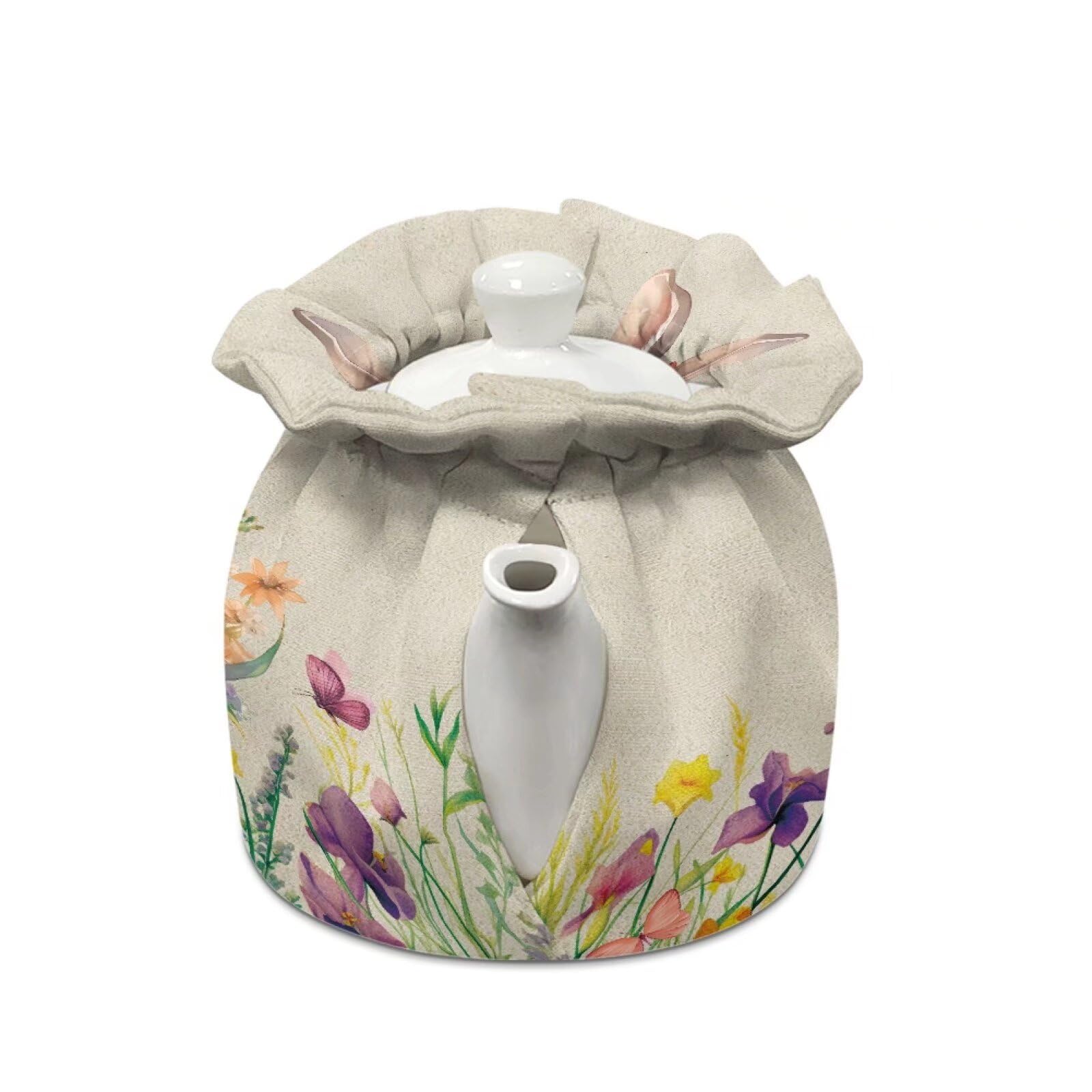 Talayituse Rabbit Flower Butterfly Print Tea Cozies, Cotton Teapot Dust Cover Tea Cosy Easter Decoration, Kitchen Home Decorative Tea Pots Cozy with Insulation Pad for Housewife Friend Mom