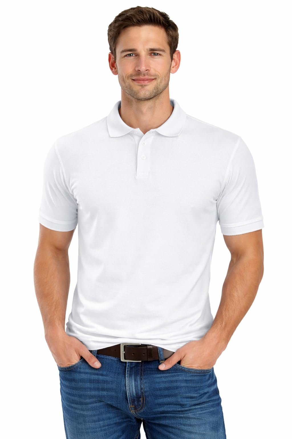 True Face Mens T Shirts Pique Polo Shirt Plain Polycotton T-Shirts Tops White Small