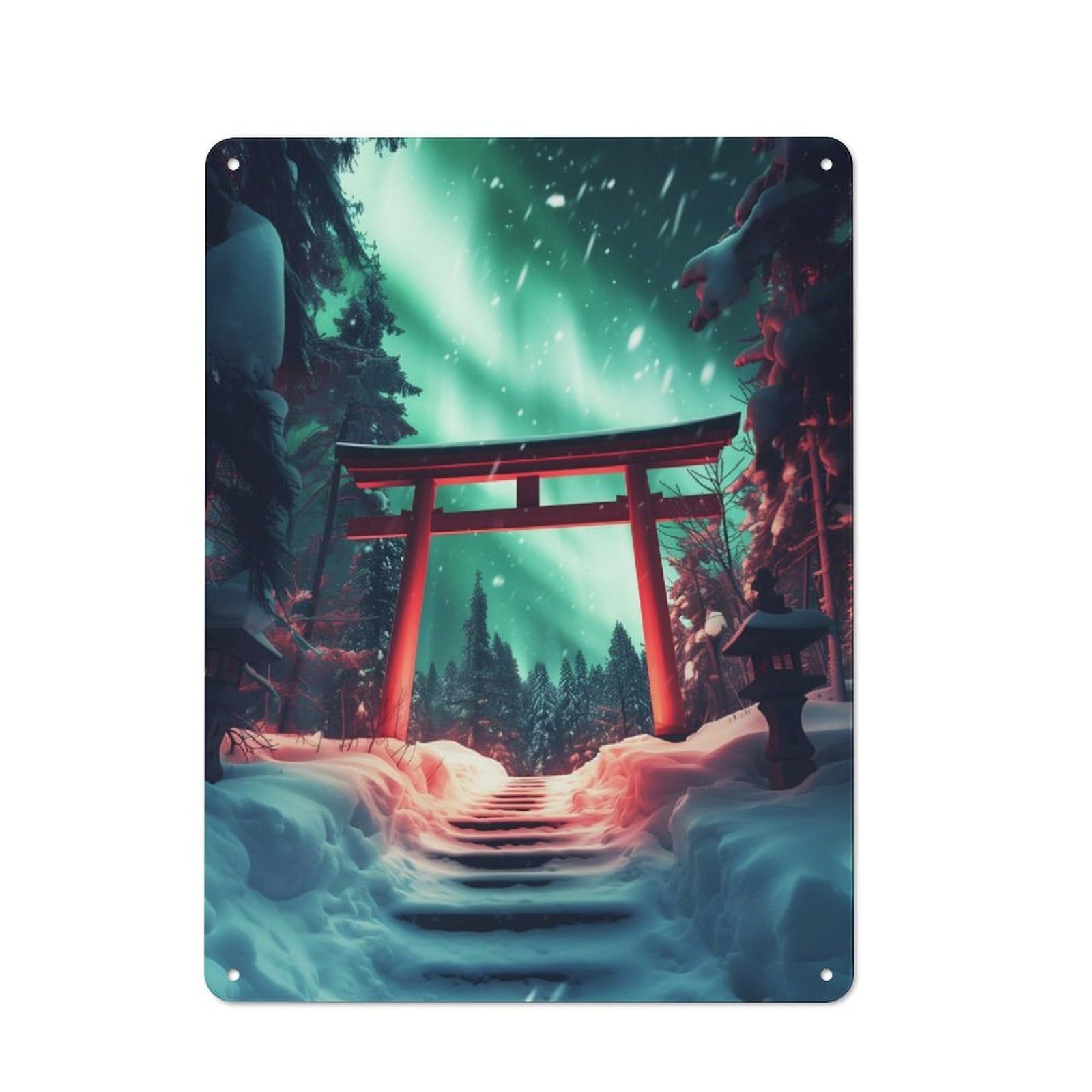 Junmoney Aurora Embrace At Torii Rustic Metal Sign 40X30cm Featuring For Living Room Wall, For Vintage Wall Decor Fans, For Metal Sign Collectors