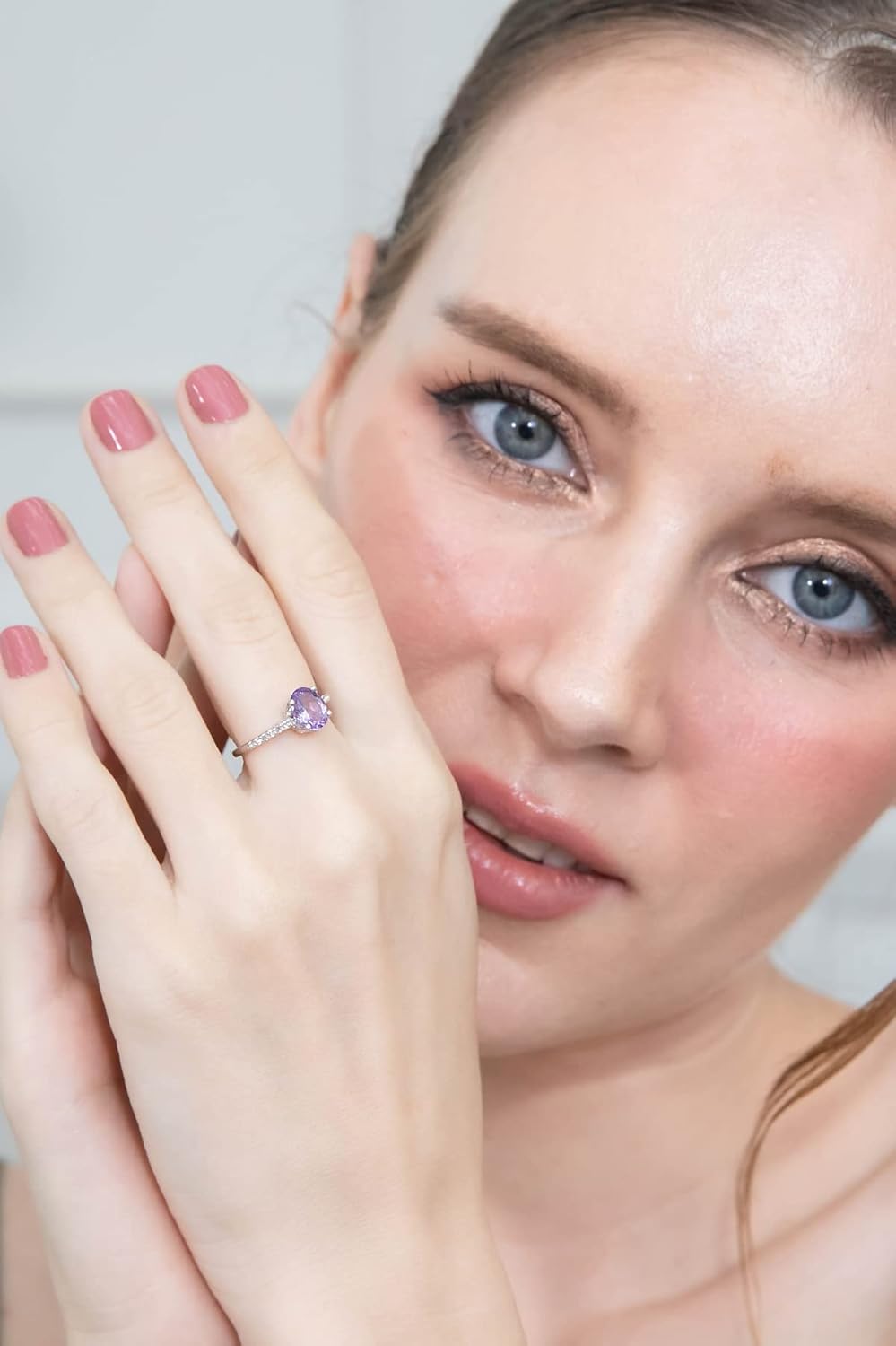 Sterling Silver Amethyst and White Topaz Oval Crown Ring - Image 3