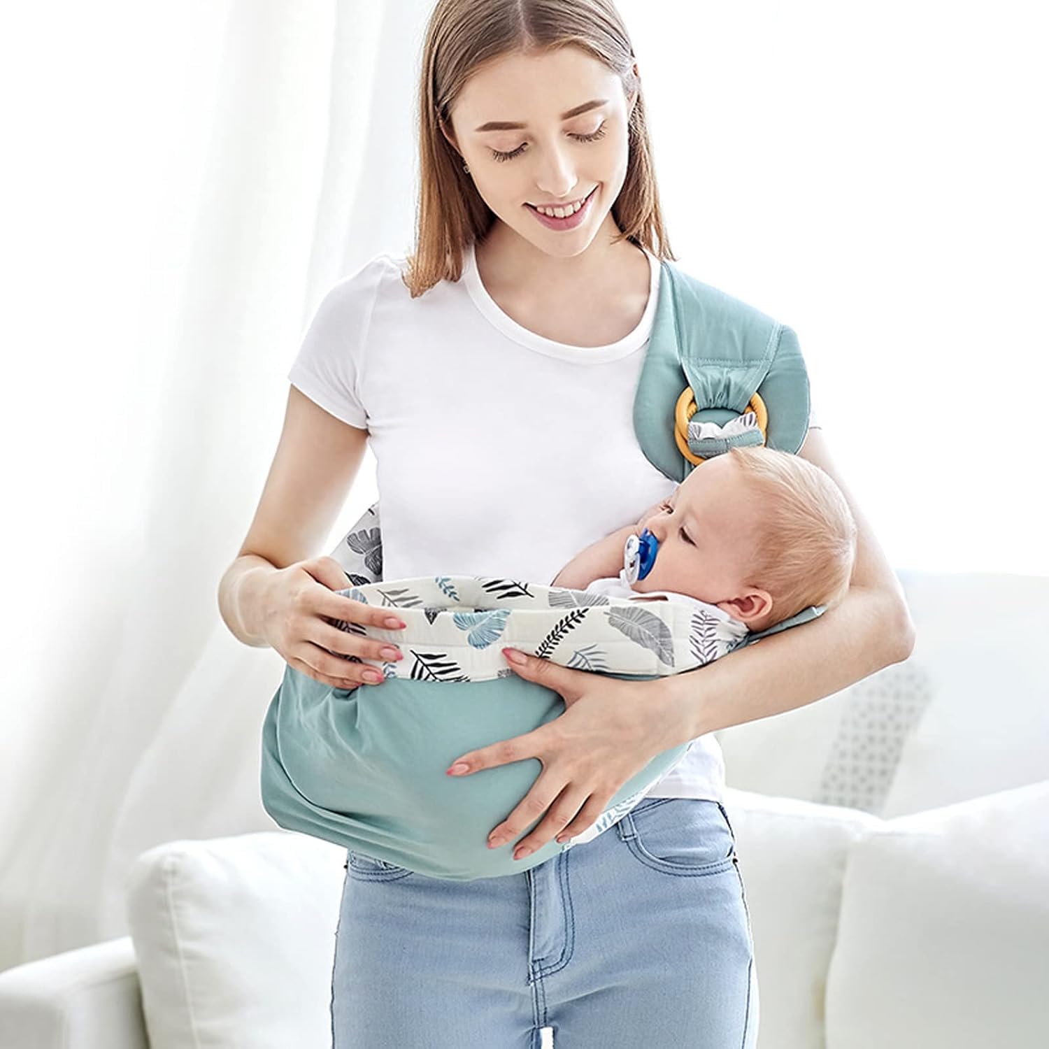 AMPLIN Baby Sling Carrier Newborn, Adjustable Easy Wearing Baby Nursing Warp Sling, New Mom Dad Soft Cotton Infant Front Holder Carrier for Infant Toddler Life Travel Essential Gifts 4
