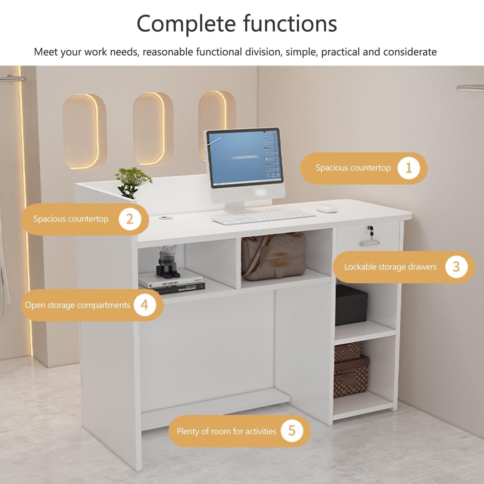 Scrivania da reception con serratura dal design moderno – Tavolo versatile per casa, ufficio, salone, atrio o bar – elegante postazione di lavoro segretaria e soluzione di archiviazione