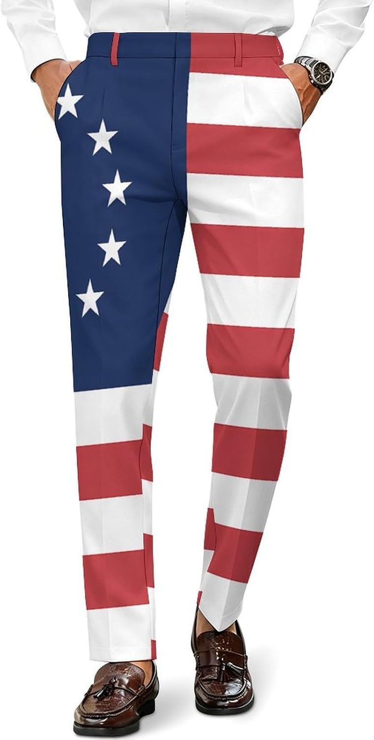 Betsy Ross Flag U.S.A Men's Classic Fit Suit Pants Straight Leg Design Printed Trousers