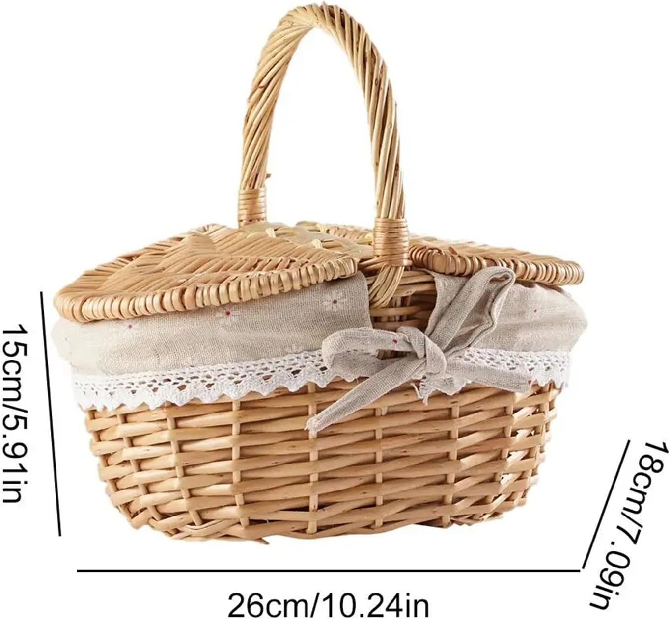 Handmade Willow Woven Picnic Basket with Handle, Multi-Purpose for Outdoor Camping & Fruit Storage(A)