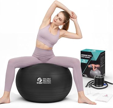 Gruper Exercise Ball, Extra Thick Yoga Ball for Working Out, Yoga & Pregnancy, 4 Sizes Anti-Burst Balance Ball with Foot Pump for Pilates, Physical Therapy & Fitness