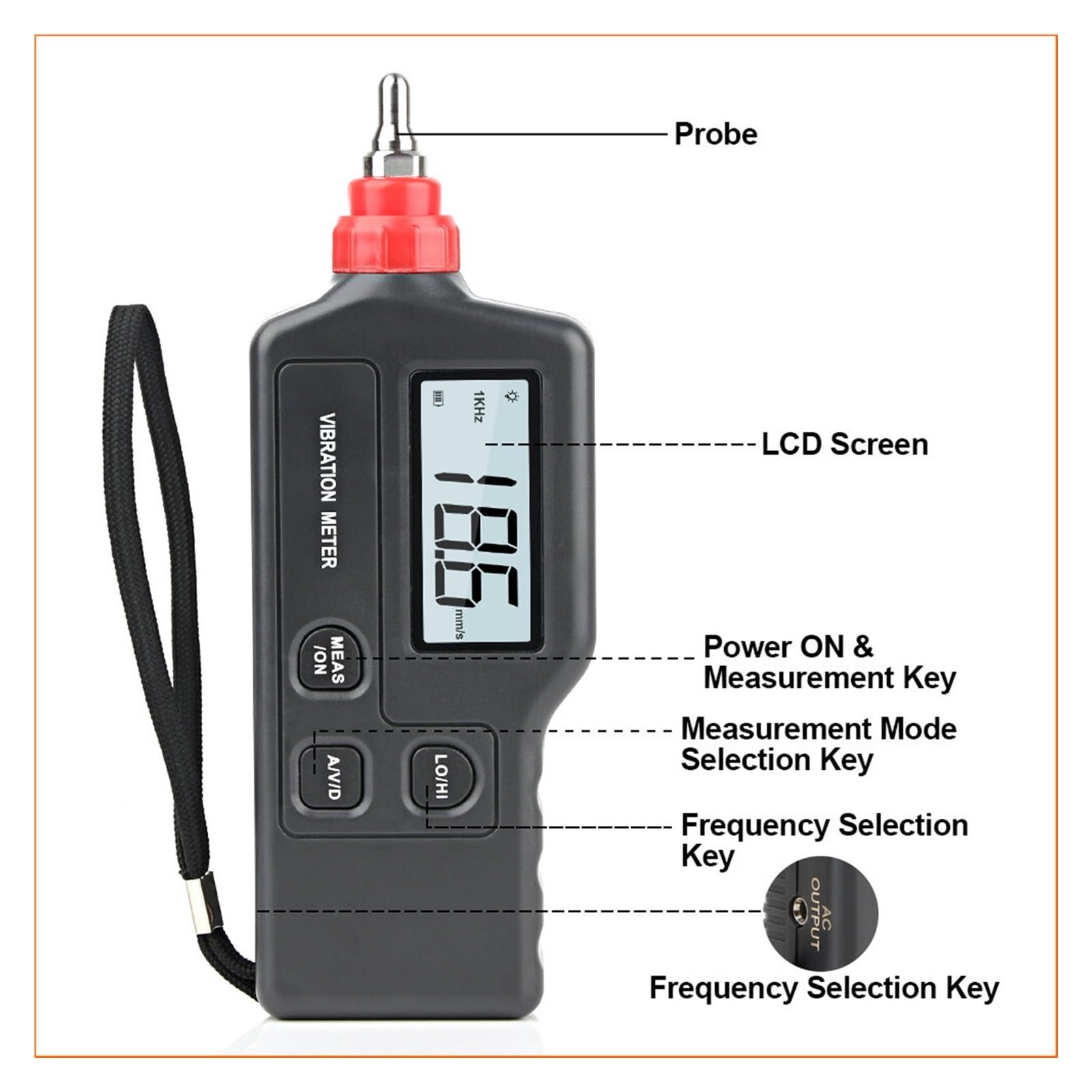 MRKU Handvibrationsmessgerät WT63A Hochempfindliches digitales Mess- und Analysegerät Vibrationstester LCD-Hintergrundbeleuchtung für HLK, Motoren