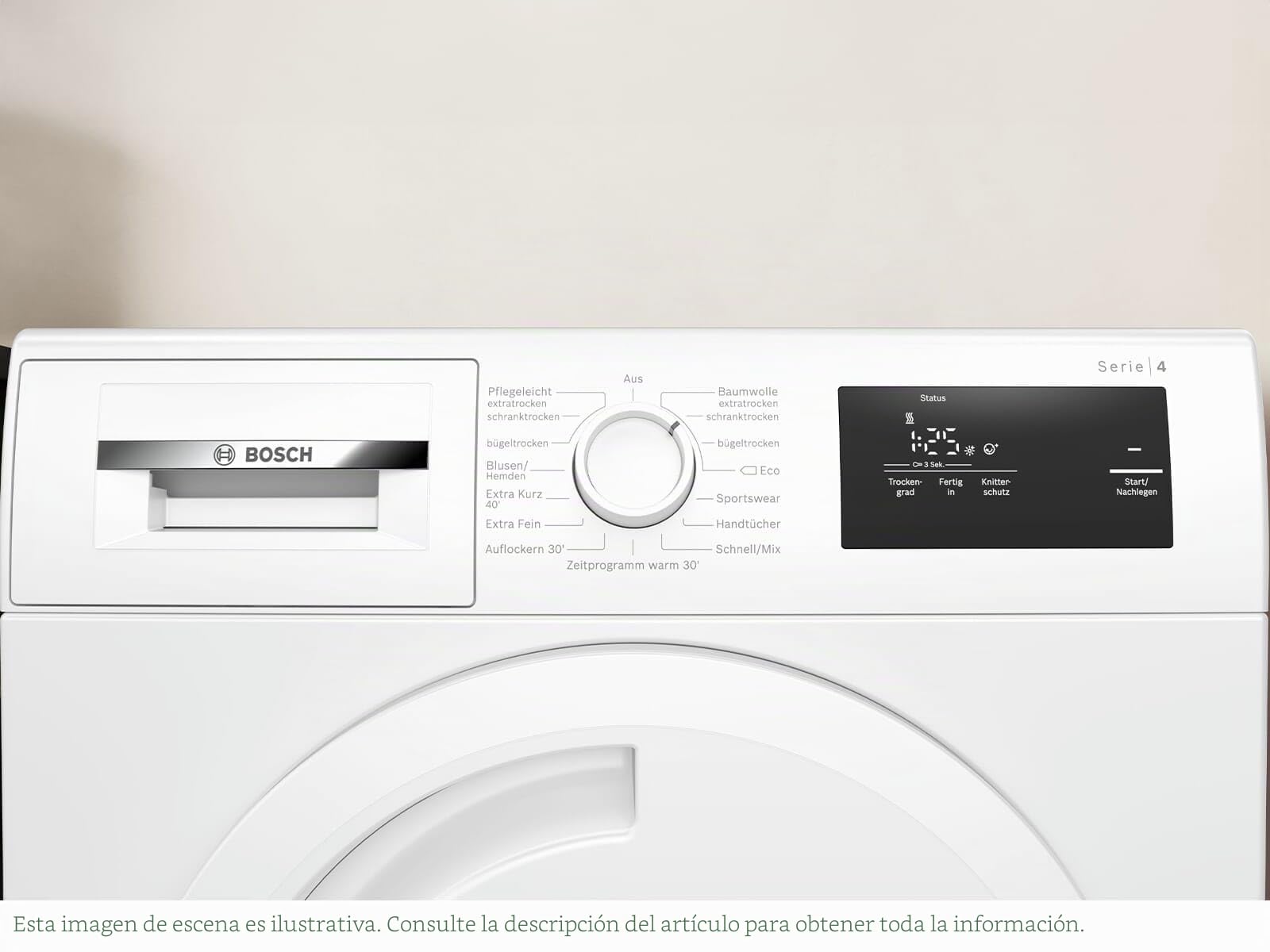 Bosch Secador de Bomba de Calor para 7 kg de Ropa, Serie 4, A+, 243 kWh/año, Auto Dry, Sistema de Secado Sensible, refrigerante ecológico, Blanco, WTH83003