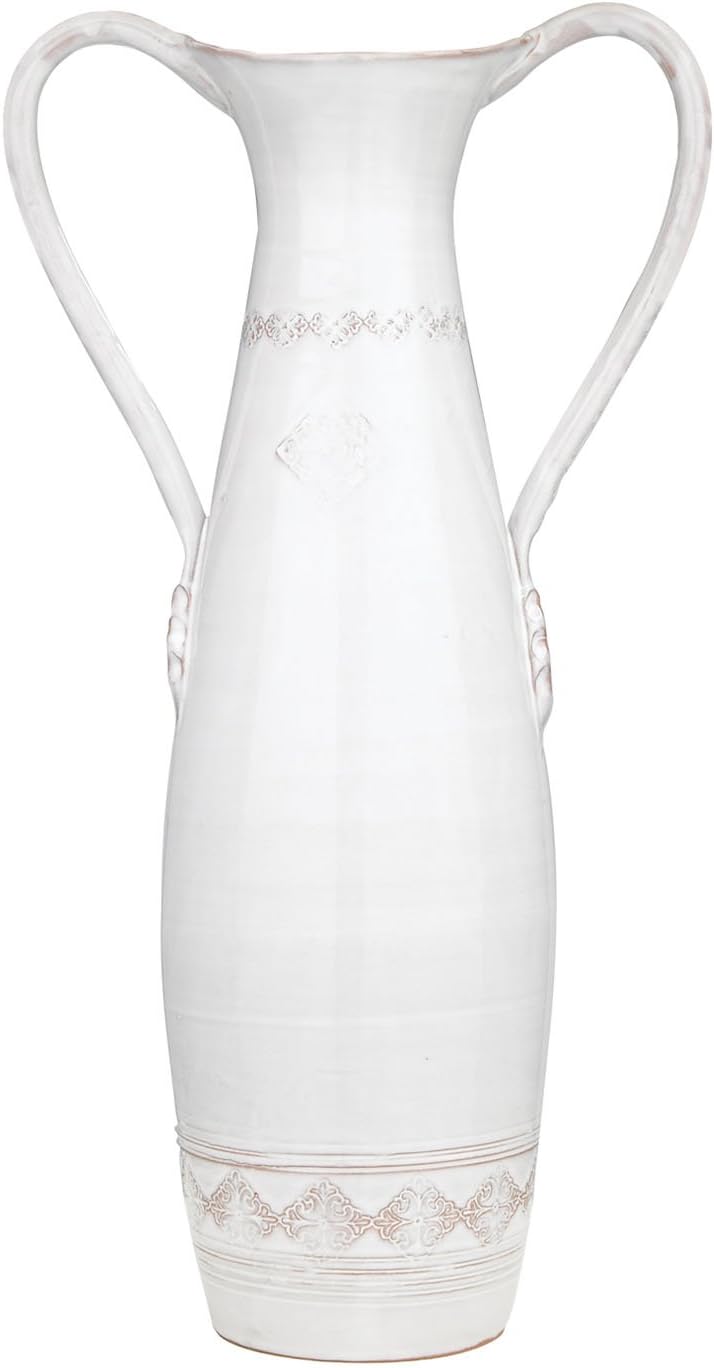 Vietri Bellezza White Tall Handled Vase Decorative Vases