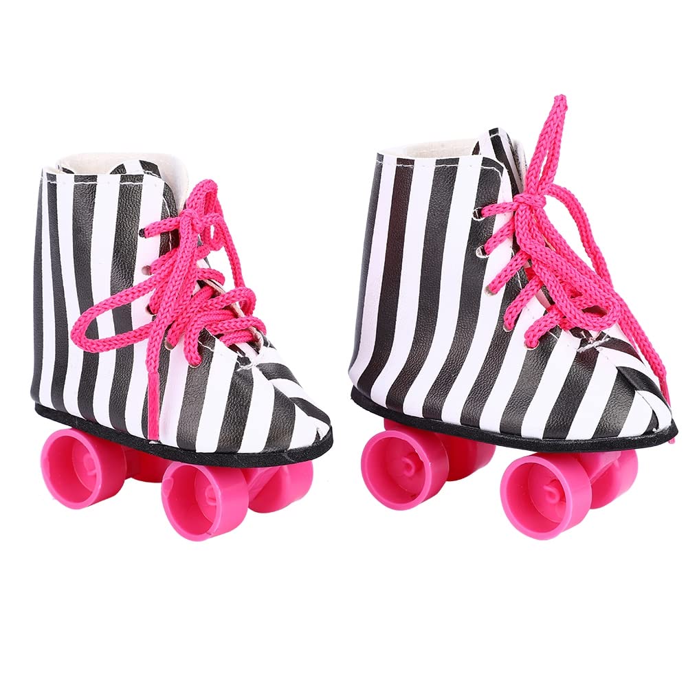 Generic Scarpe da Skate a Rotelle per Bambole Alla Moda da 18 Pollici Accessorio per Bambole Leggero di Alta qualità per Giocattoli per , Rosa (Strisce nere)