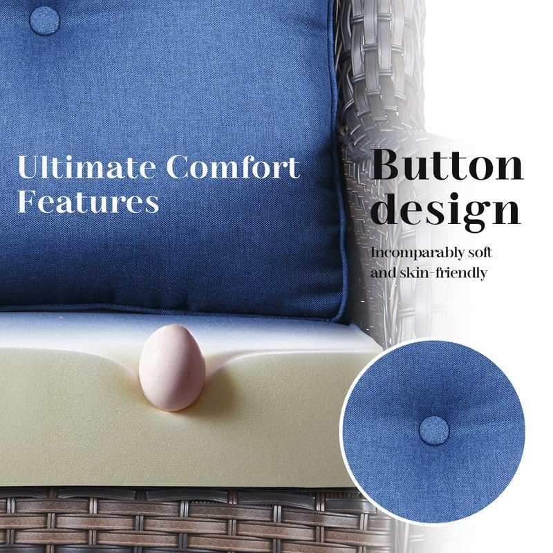 Image of Rilyson Patio Outdoor Wicker Swivel Rocker Chairs Set of 3, Blue Cushion | High Back and Deep Seating, All Weather, Water-Resistant, Removable Cover, Stain-Resistant, for Garden Backyard Deck