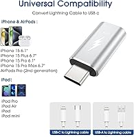 Vista 16 de TechMatte Paquete de 4 adaptadores Lightning a USB-C, carga rápida PD compatible con iPhone 16, iPhone 15 Series y más dispositivos tipo C