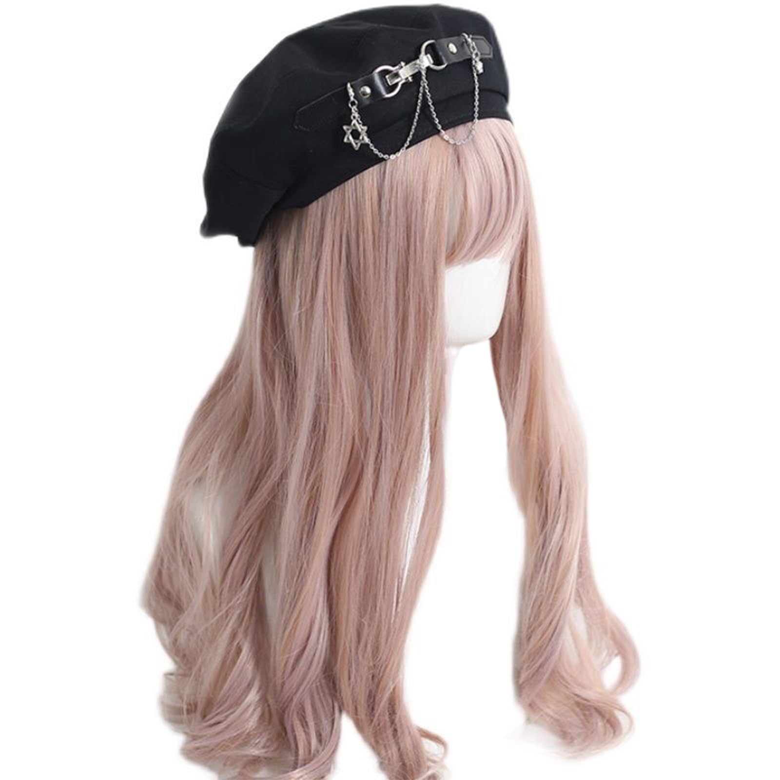 FEYLIE Beret Hat,Girls Cute Beret Subculture Hat Chain 
