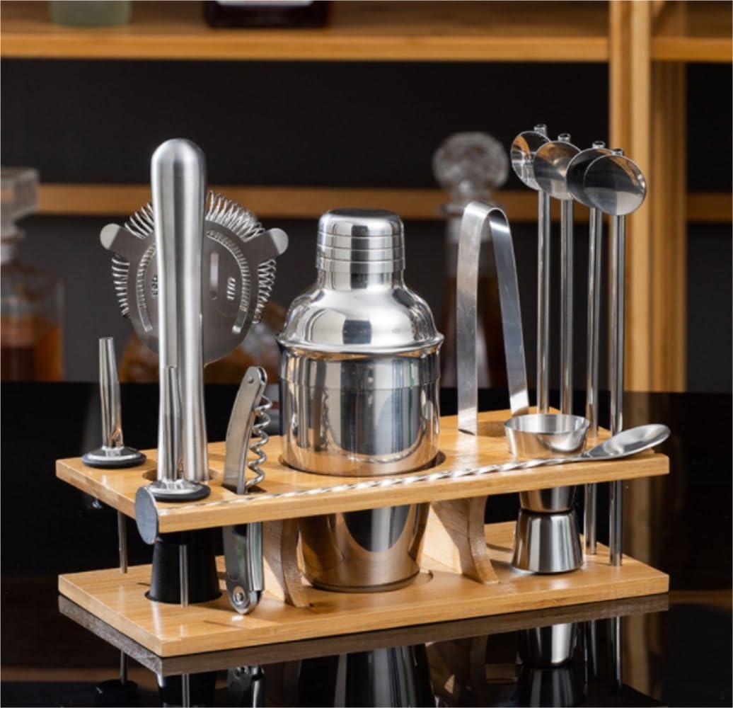 Coctelera Profesional Juego De Coctelera De 13 Piezas, Kit De Barman De Acero Inoxidable para Herramientas De Barra Mezcladora De Bebidas con Soporte Kit Coctelería
