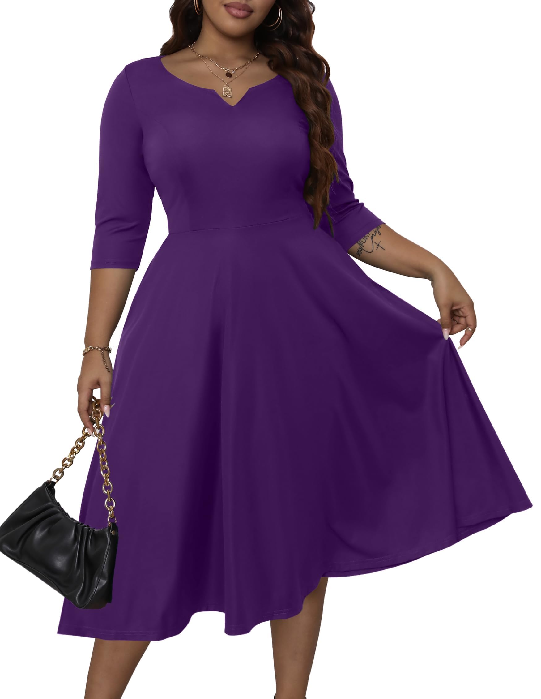 Runwind Plus Size 3/4 Sleeve Dress