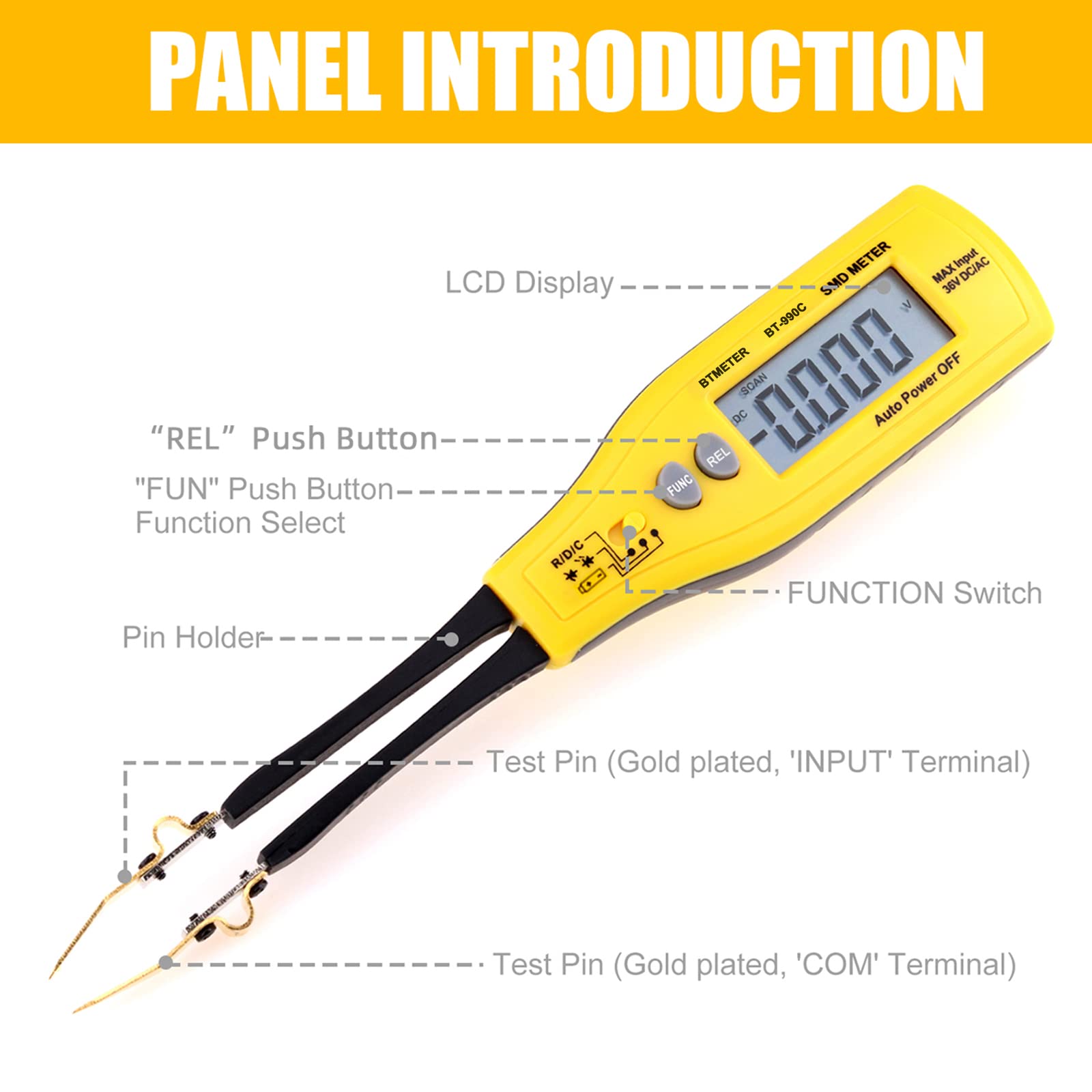 AIOMEST AI-990C Multimetro Digitale Con Pinze SMD – Tester Portatile 6000 Conteggi, Resistenza, Capacità, Diodi, Batteria - 3