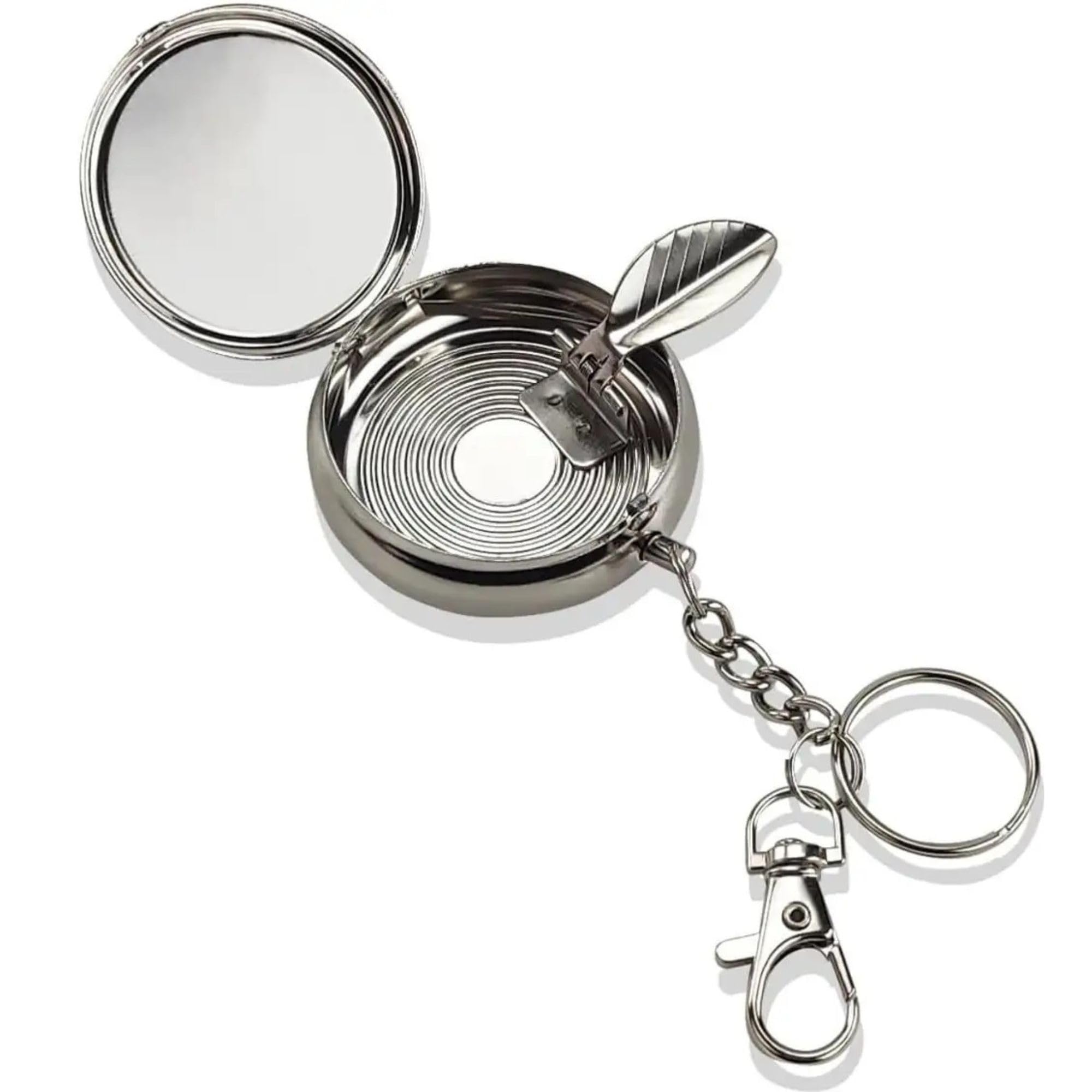 Stainless Steel Mini Pocket Ashtray with Circular Portable Keyring | Travel Ash Holder with Cigarette Rest | Reusable Pocket Ashtray | Compact Metal Ash Container for Outdoor, Car & Travel-image-5