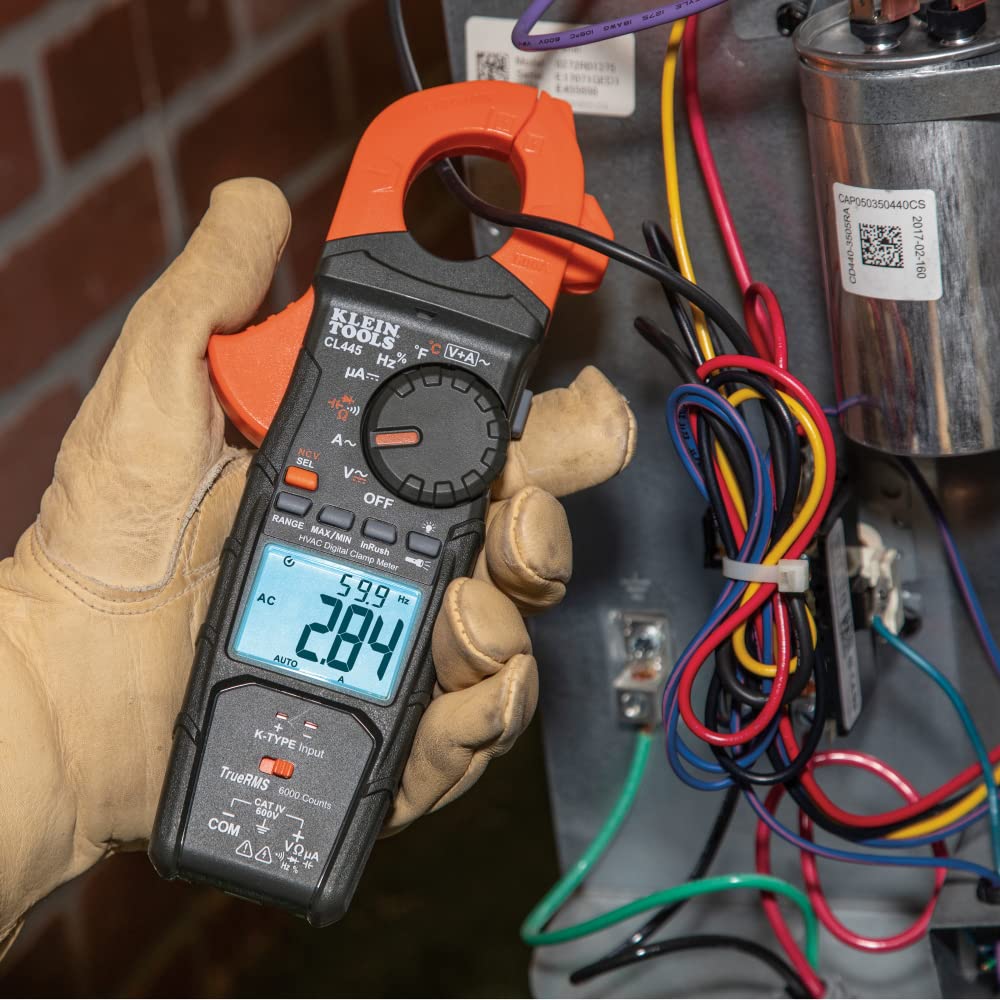Klein Tools CL445 HVAC Clamp Meter, Auto-Ranging TRMS, NCVT, Measures Voltage, Current, Temperature, Micro Amps, InRush and More