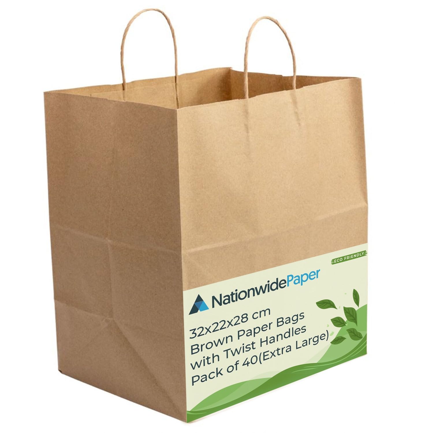 NationwidePaper 40 Pcs Brown Paper Bags, Shopping Bags with Strong Twisted Handles for Grocery, Sweets, Food, Merchandise, Retail (32x22x28cm) โ image 1