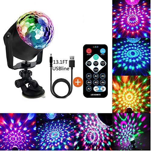 Disco Ball Lights Sound Activated LED Strobe Light 7 Color with Remote and USB Plug in for Car Home Room Parties Kids Birthday Dance Wedding Show Club Pub Christmas Party (Black)