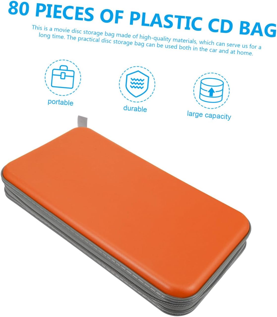 jojofuny Professional Orange CD Storage Case 80 Capacity Plastic CD Holder Organizer Bag for Car Home Travel Audio Disc Protection