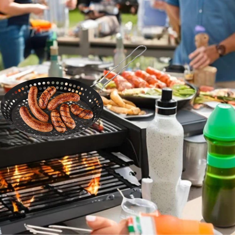 Padella Antiaderente Forata Per Barbecue - Manico Pieghevole - Diametro 30,5 Cm - Perfetta Per Verdure E Gamberi - 3