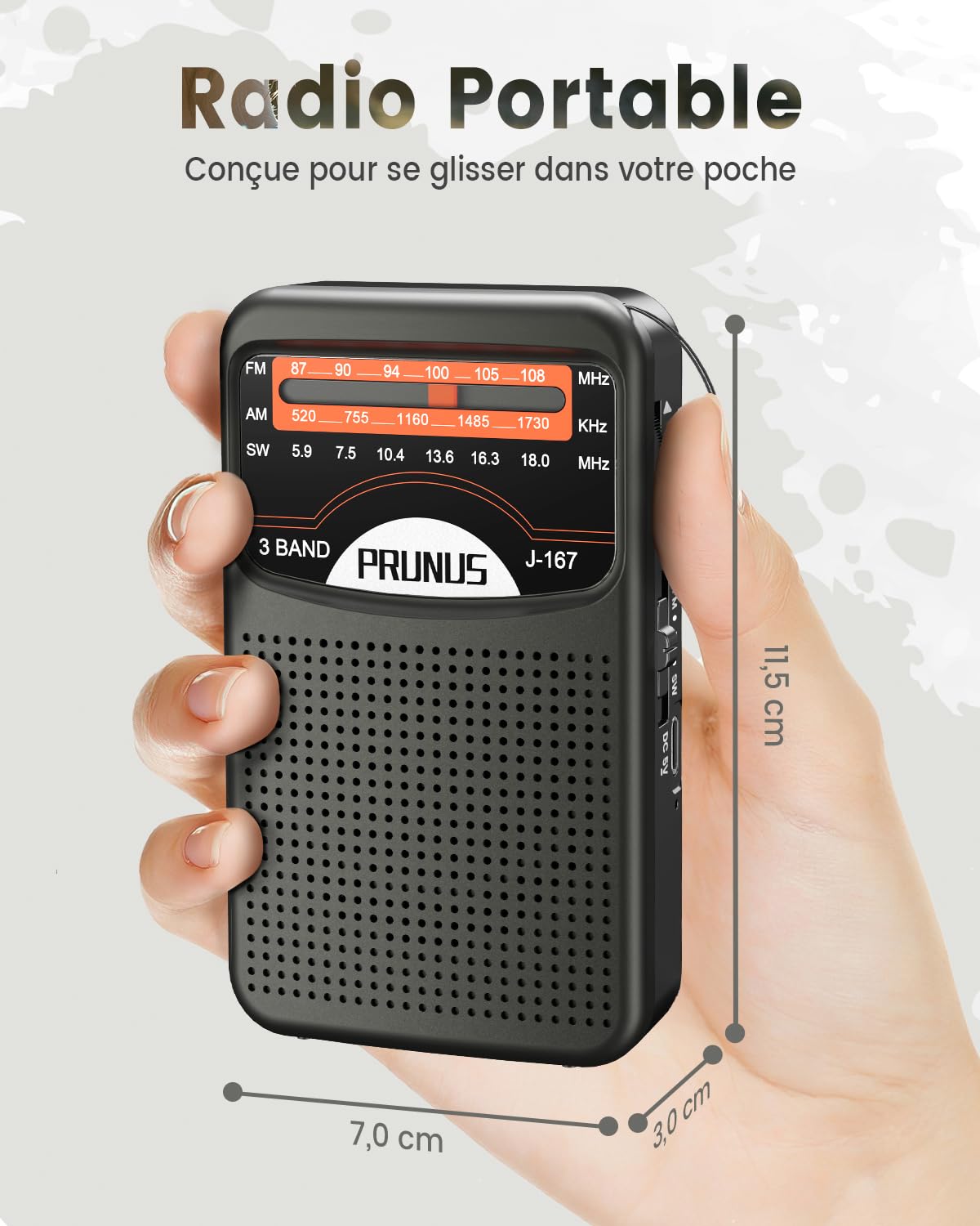 PRUNUS J-167 Petite Radio Portable FM Rechargeable USB-C