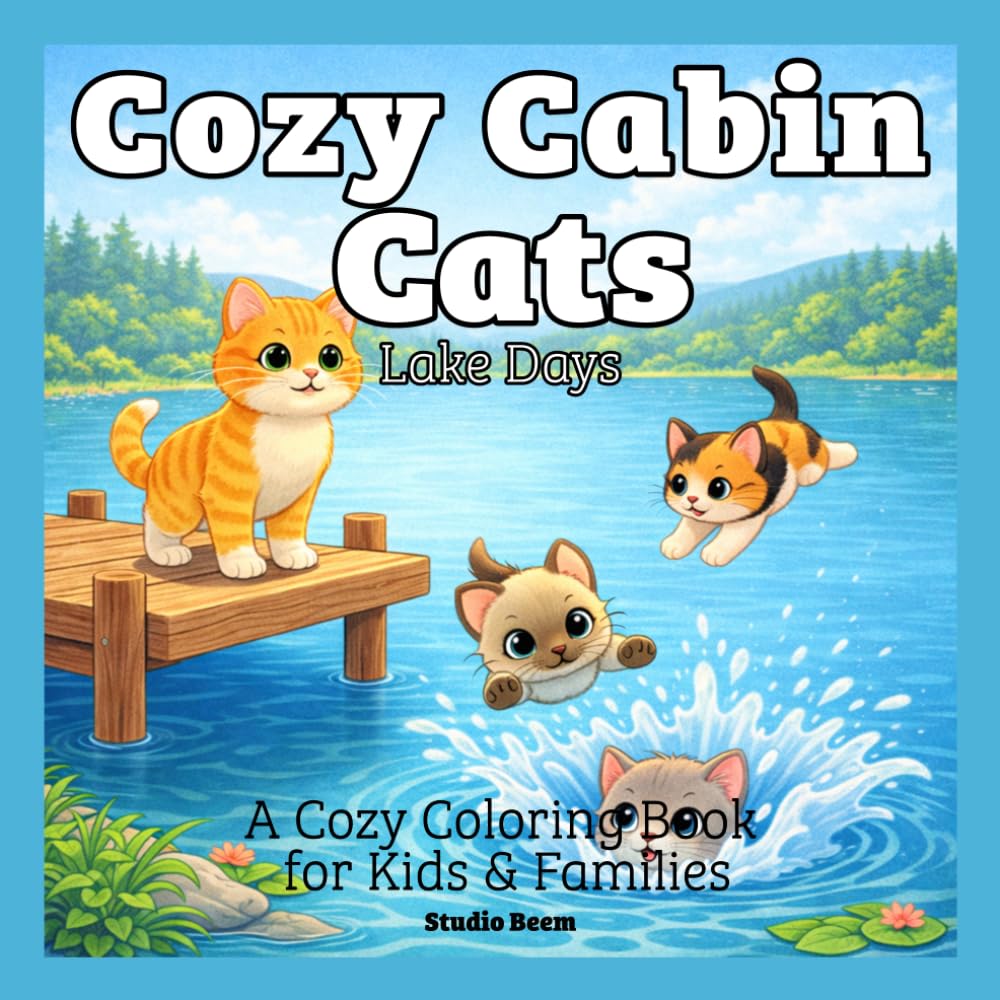Cozy Cabin Cats: Lake Days Coloring Book: A Cozy Cat Coloring Book with Cute and Relaxing Lake, Nature, and Outdoor Scenes
