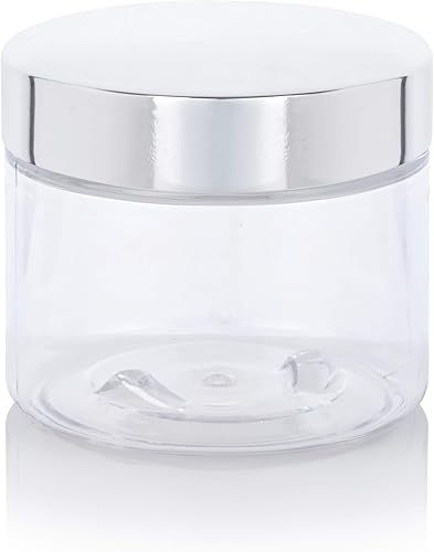 Tarro de plástico PET transparente de 6 onzas con tapa de metal plateado (paquete de 12)