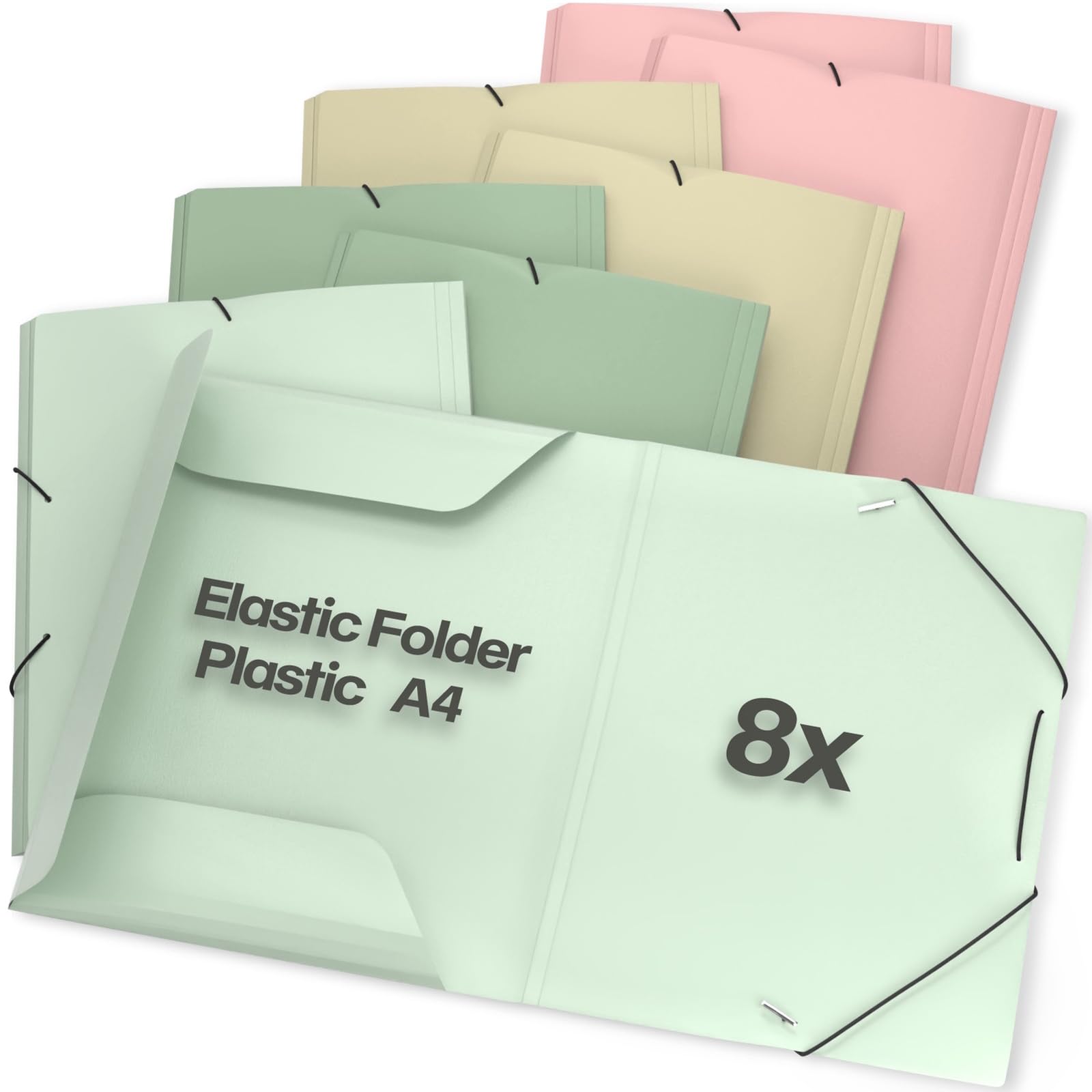 ACROPAQ - 8 x Elastic Document Wallet A4 - Up to 200 Pages, Spine Width 2.5cm, Elastic Closure, Earth, 'Nature' Color Collection - Document Folders, Folders for Paperwork A4, Pastel Folders