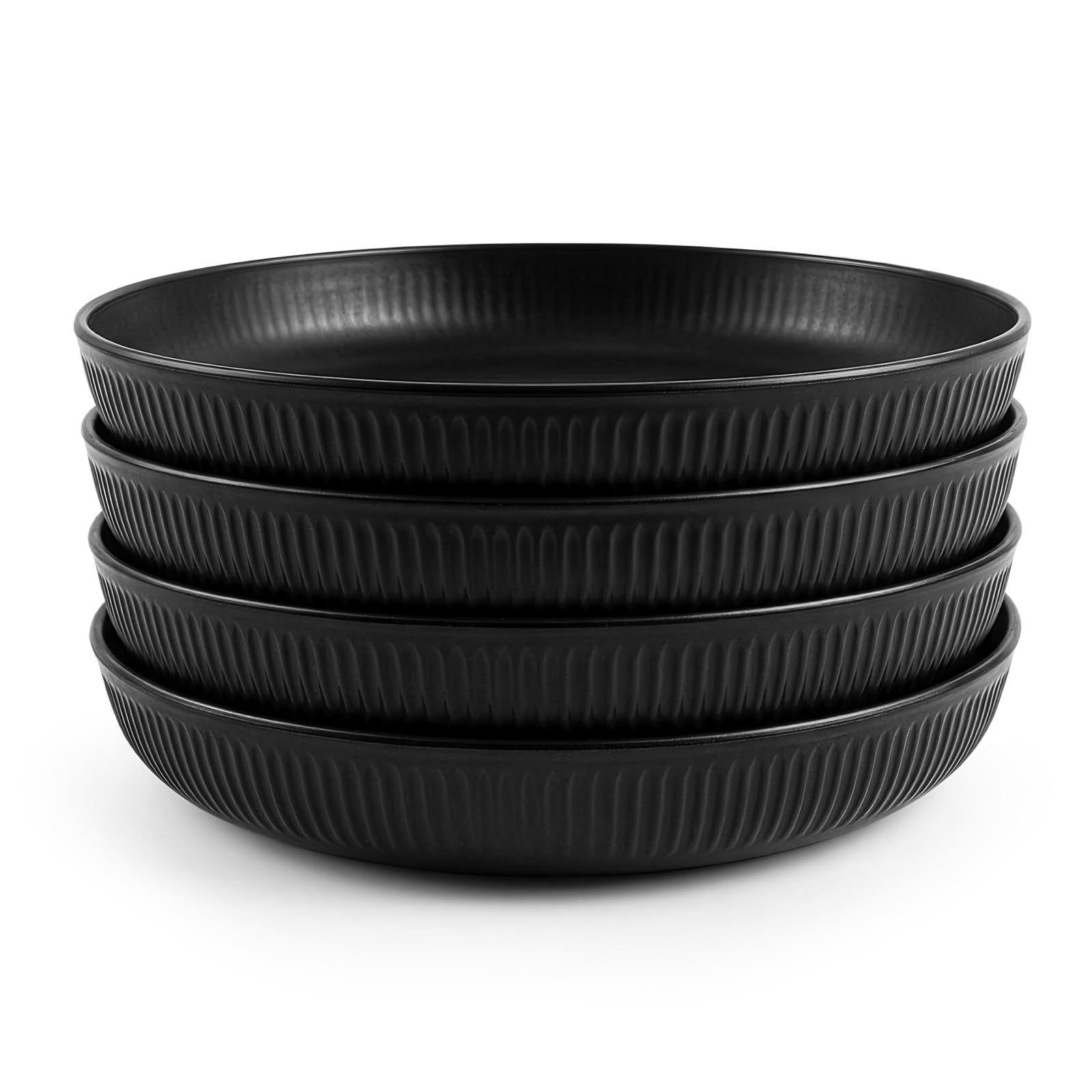 M.J COMFY-LIFE Pasta Bowls Large Unbreakable Plastic Serving Bowls Lightweight, Dishwasher Safe Deep Cereal Bowls for Pasta, Salad, Rice – Ideal for Everyday Use & Family Dining (Black, 4-Pack) — image 1