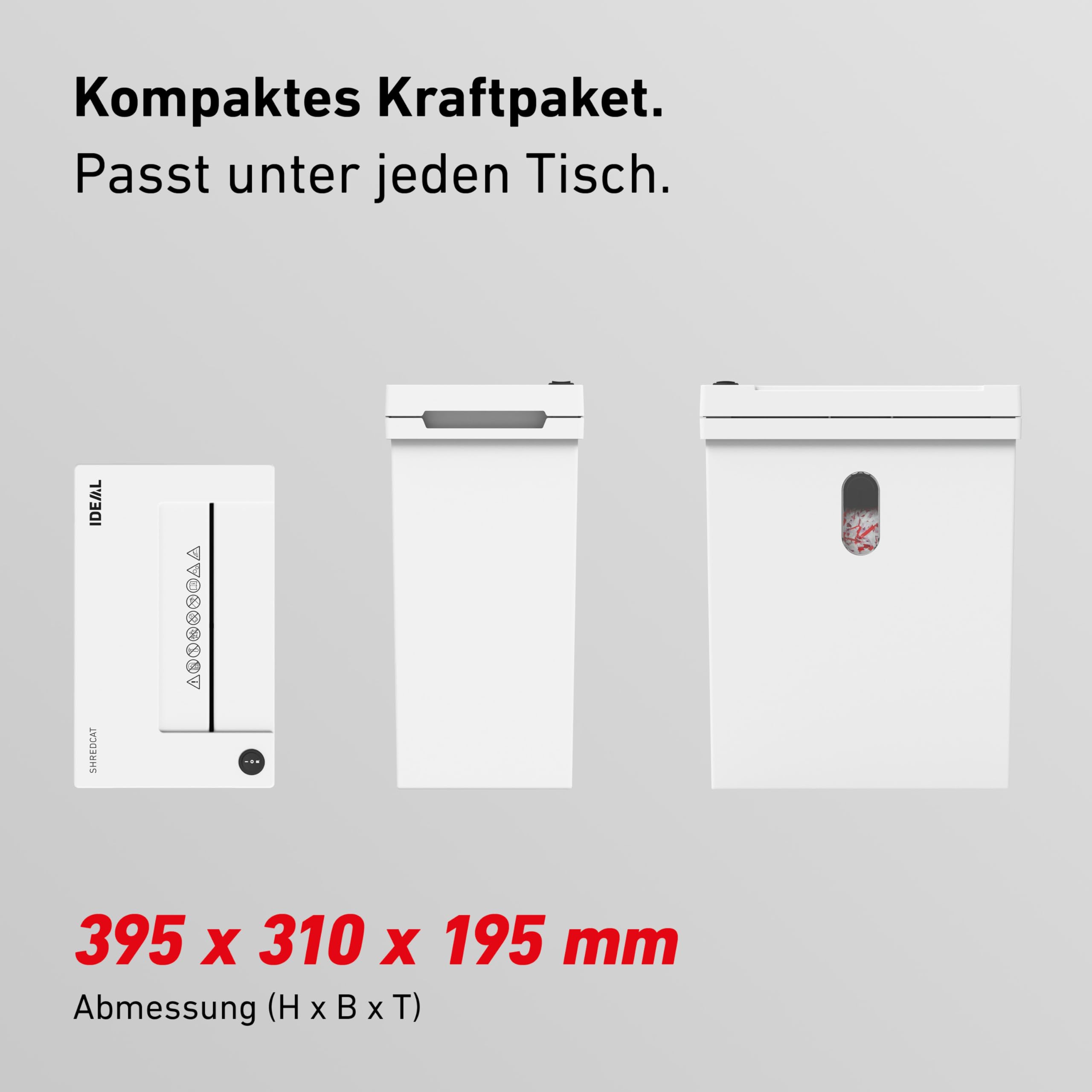 IDEAL Shredcat 8100 CC Aktenvernichter P4, 10–12 Blatt (80-70 g/m²), leise, 20L, Partikelschnitt 5×30 mm, Auto Start/Stopp, DSGVO-konform, Home Office & Büro Schredder