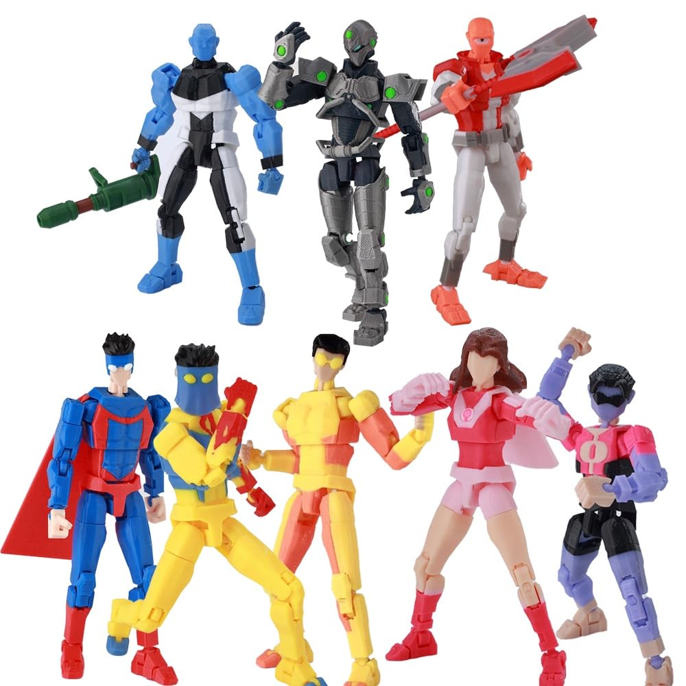 Jilijia 8PCS Anime Figures Mark Grayson/Oliver Grayson/Atom Eve Action Figure 13.5cm 3D Printed Fully Poseable Articulated Joints Collectible Model Statue Desktop Decor Gift For Comic Fans