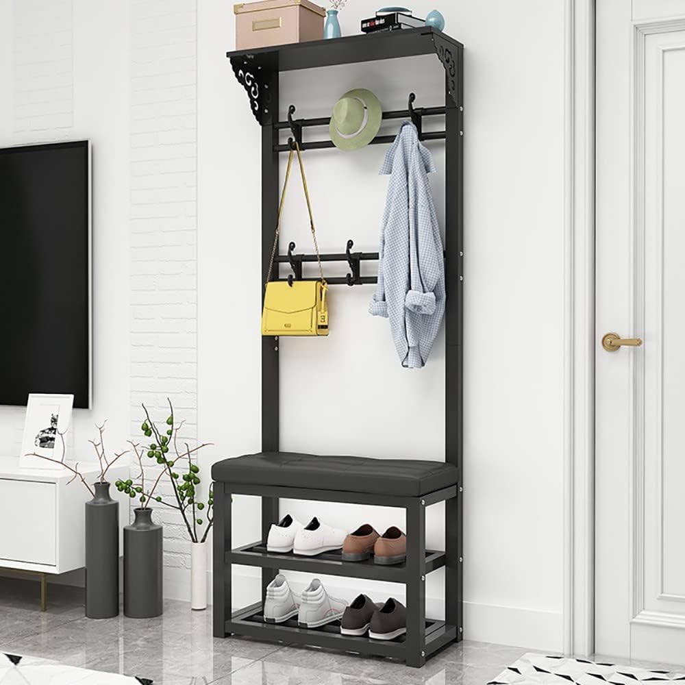 MYUYEE Metal Shoe Rack Shoe Rack With Seat Coat Rack Clothes Rack Upholstered Bench For The Entrance Area For Entrance Area Hallway Living Room(B-60Cm)