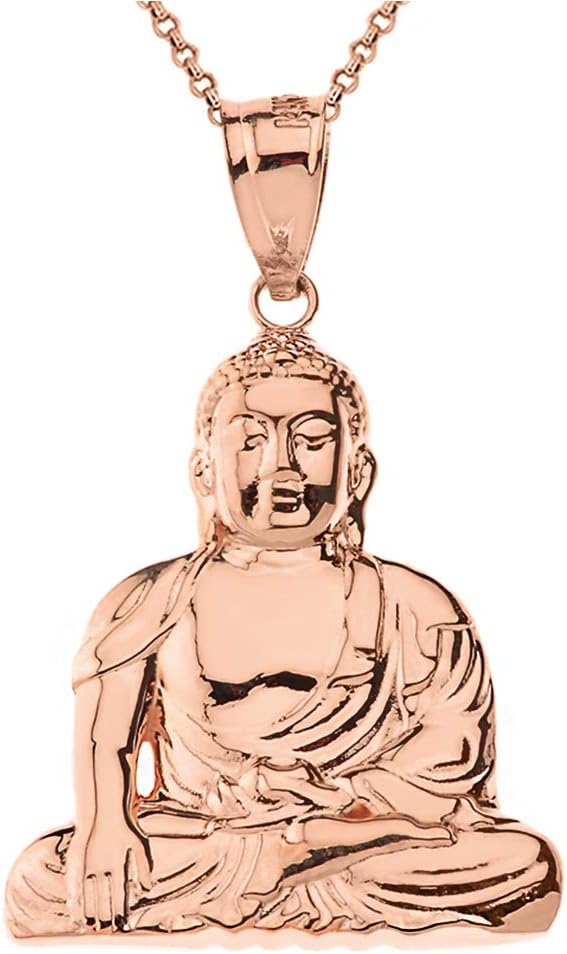Elegant 14k Gold Buddhism Buddhist Meditation Zen Buddha Pendant Necklace, 1.37"