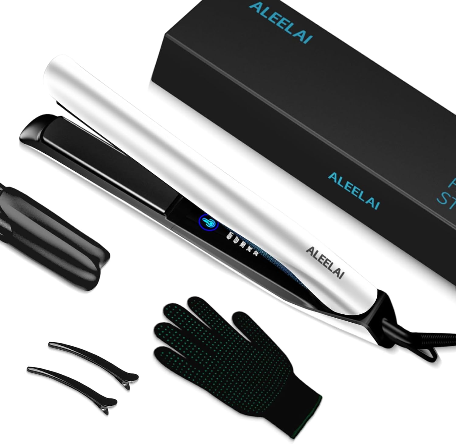 Flat Iron Hair Straightener and Curler 2 in 1 Plancha de Cabello with 3D Floating Plates, Smart Temperature Control, MCH Heating, Dual Voltage 100V-240V & 360° Rotatable Extra-Long Cord White