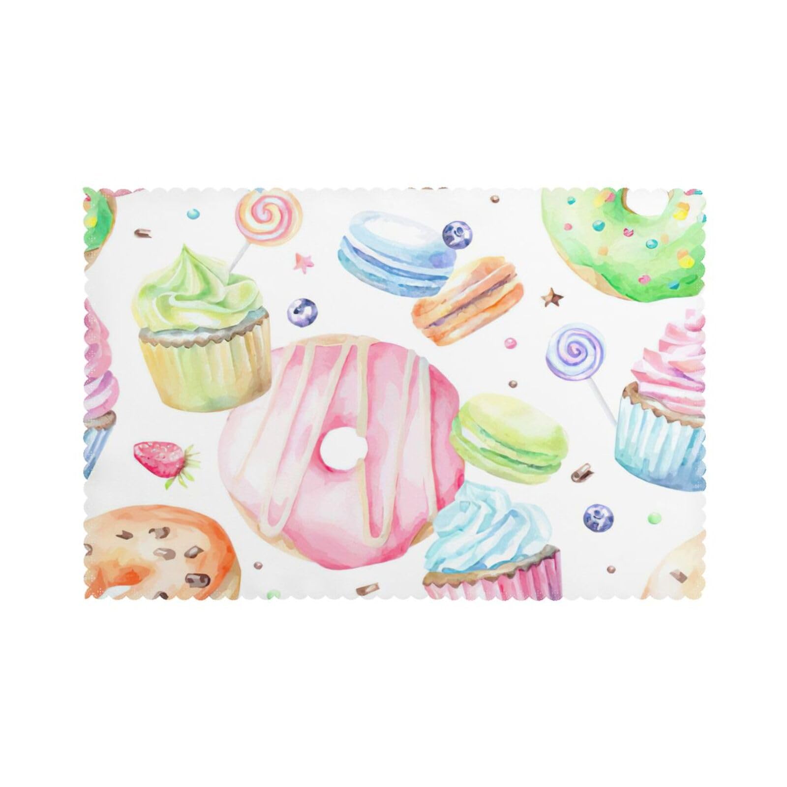 Cupcakes Donuts Muffins Sugar Print Placemats for Dining Table Set of 6 12x18 Inch Table Mats for Party Kitchen Dining.