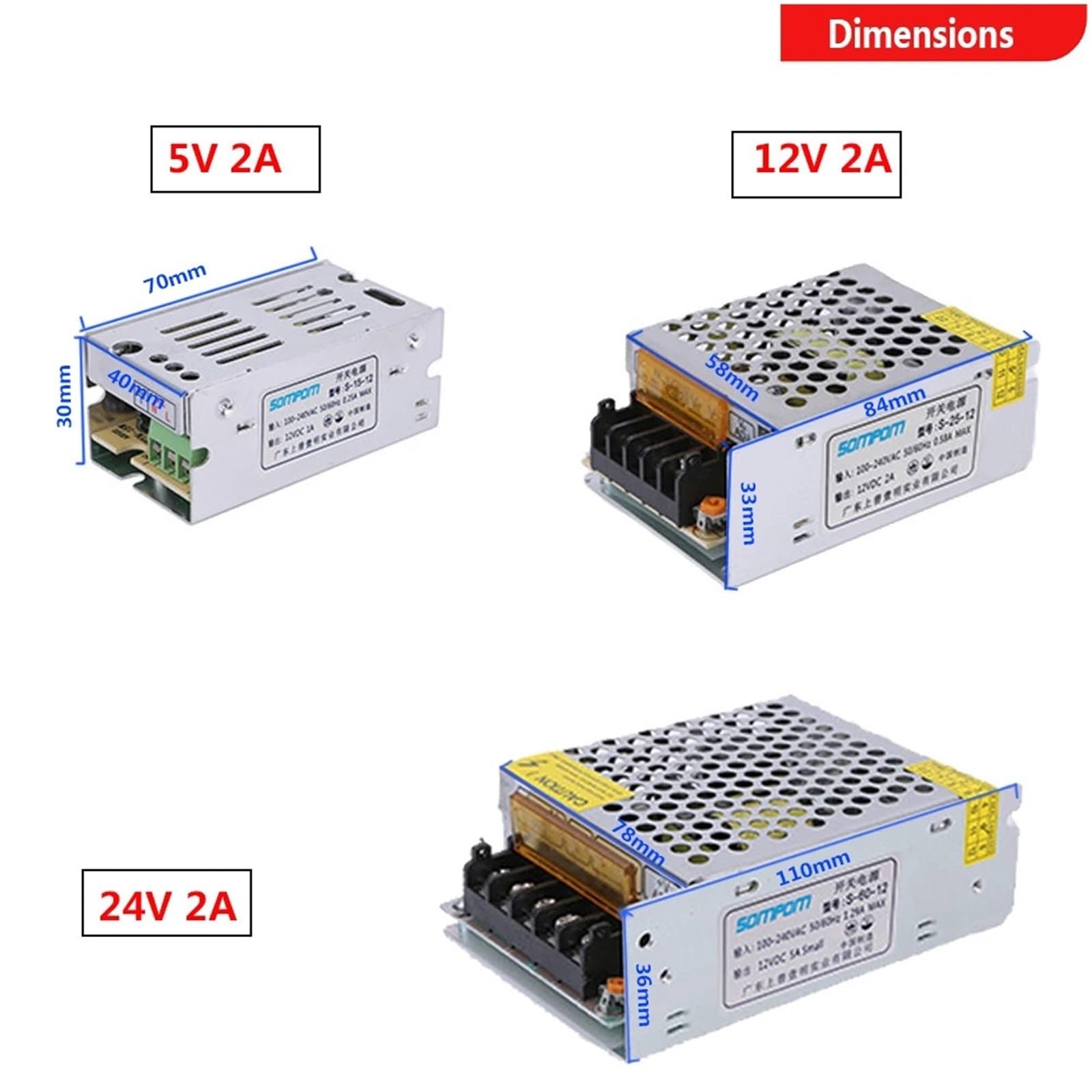 Zasilacz impulsowy 5V 12V 24V Zasilacz LED Sterownik AC 2 A 10 W 24 W 48 W Transformator oświetleniowy (24 V 2 A)