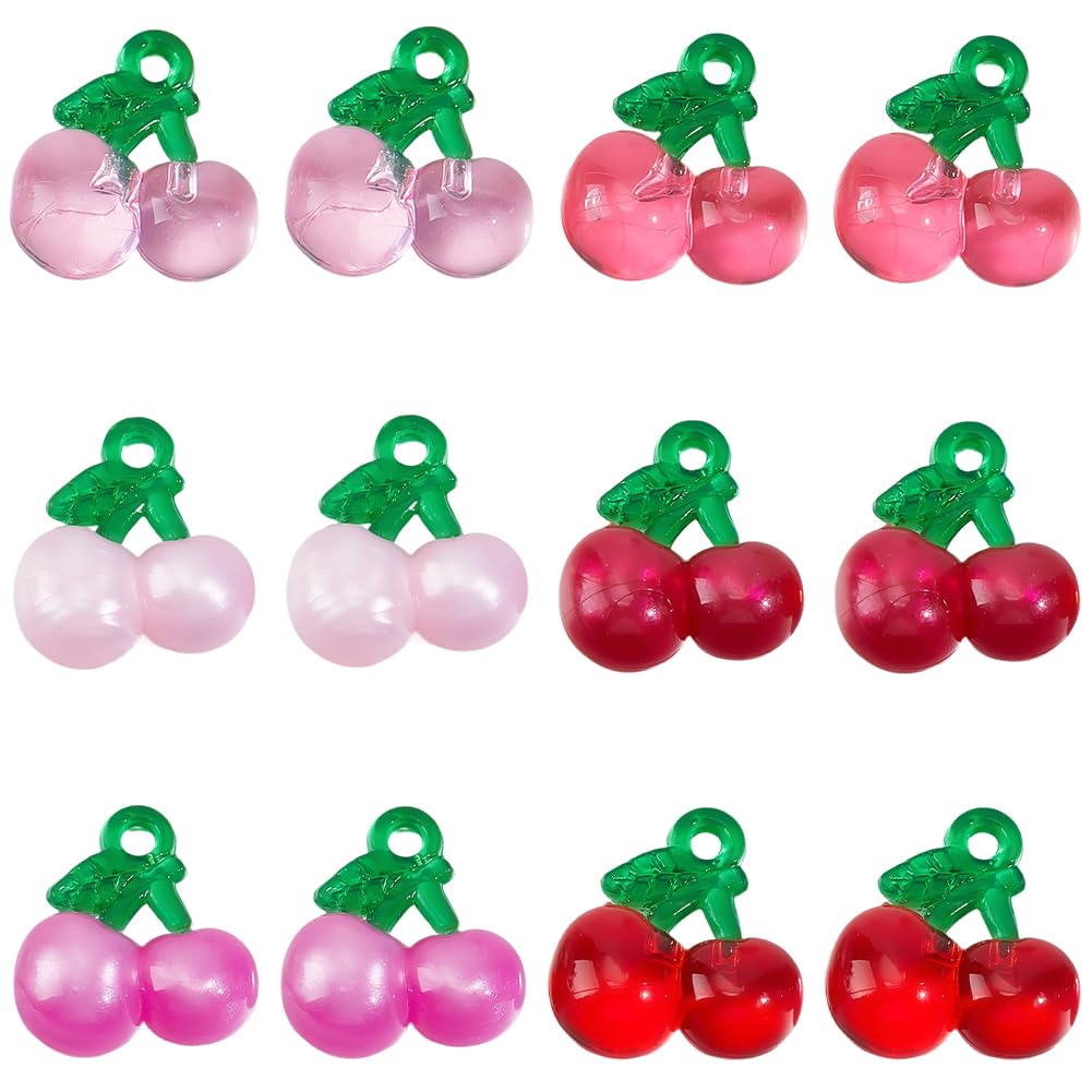 48 breloques cerises en résine pour création de bijoux DIY