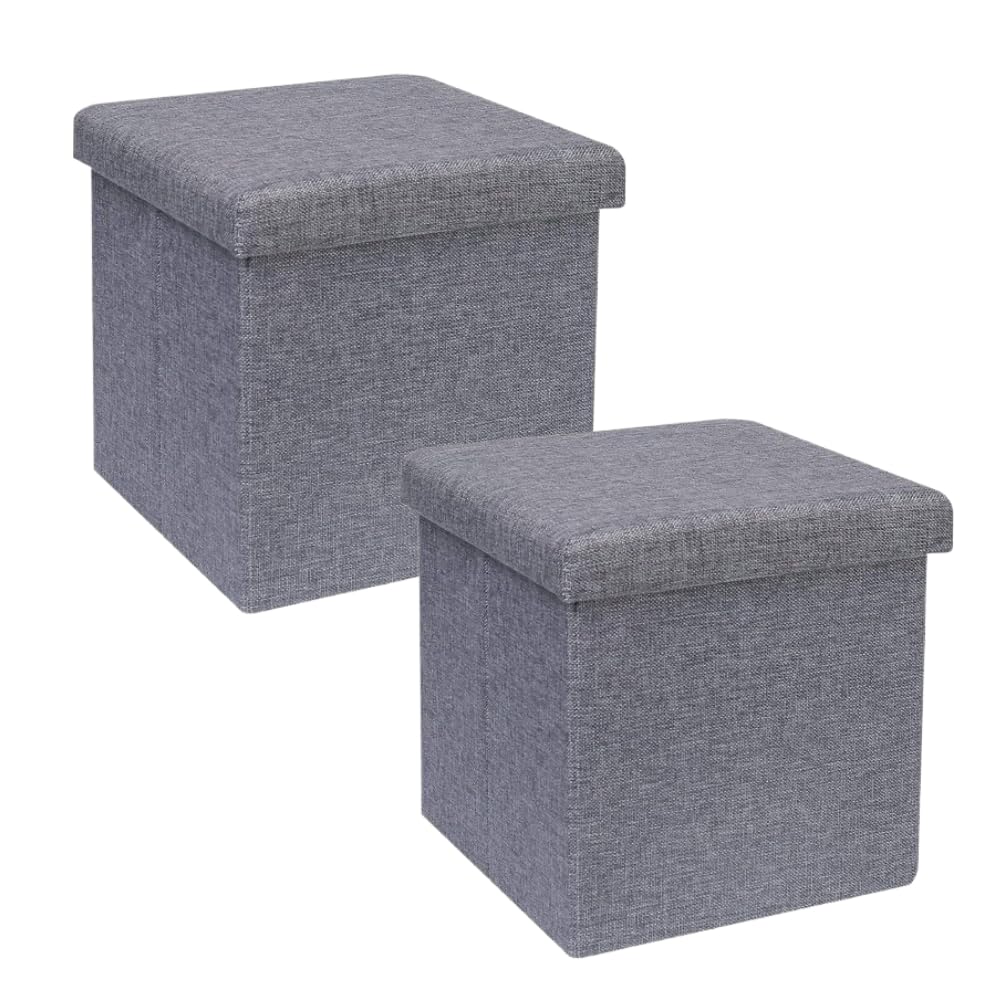 PATEL HUB Folding Storage Ottoman Stool 30x30x30 cm | Grey | 2 Unit | Foldable Flat Design, Extra Seating & Footrest-image-49