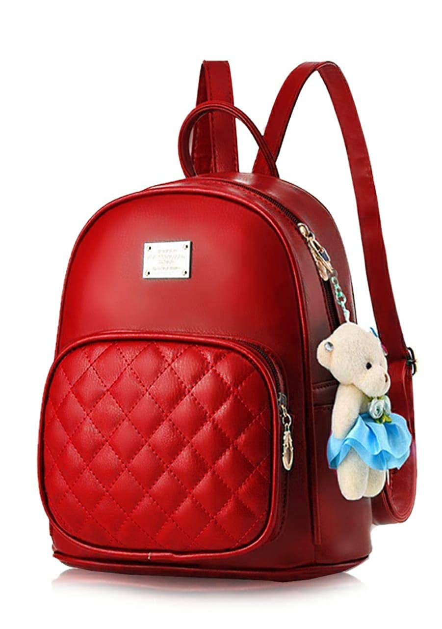 Amster Girls PU Leather Backpack/School/College/Tution/Coaching Backpack (red)