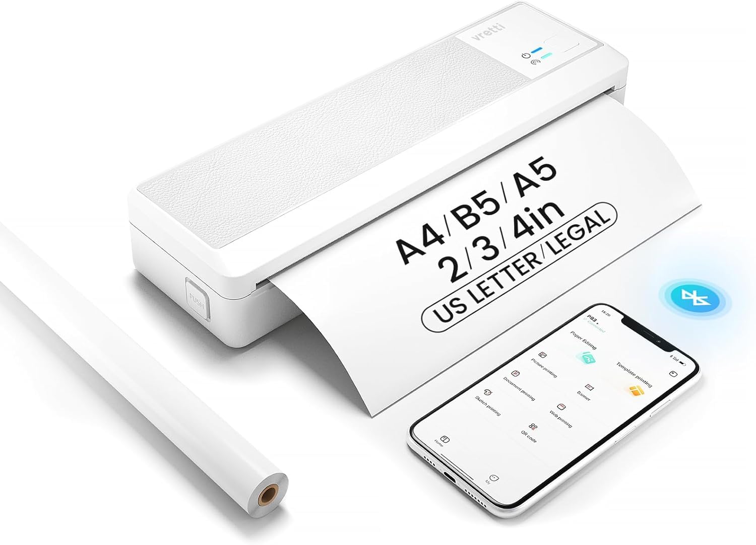 Bisofice Portable A4 Thermal Transfer Printer Wireless USB Paper Printer Inkless Printing PDF File Webpage Contract Documents