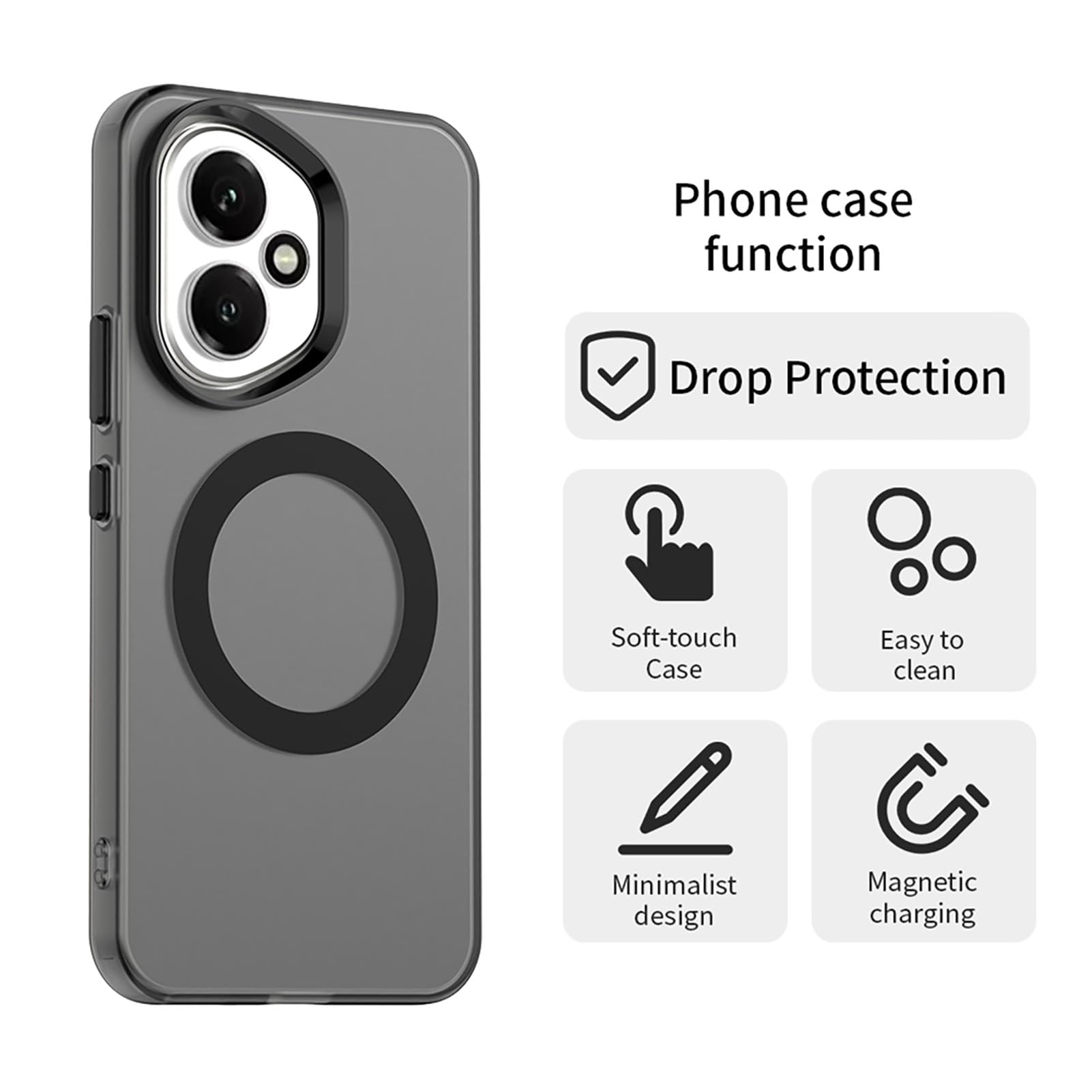 ILING Cover per HONOR 400 5G, Custodia Rigida PC + TPU Antiurto, Ricarica Magnetica, Ultra Sottile Traslucida Matte (Nero)