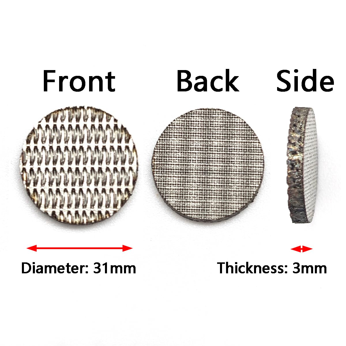 304 SUS Spiekana siatka druciana Tarcza filtracyjna Okrągły wielowarstwowy filtr siatkowy 8 mm 20 μm(31mm x3mmx 10pcs)